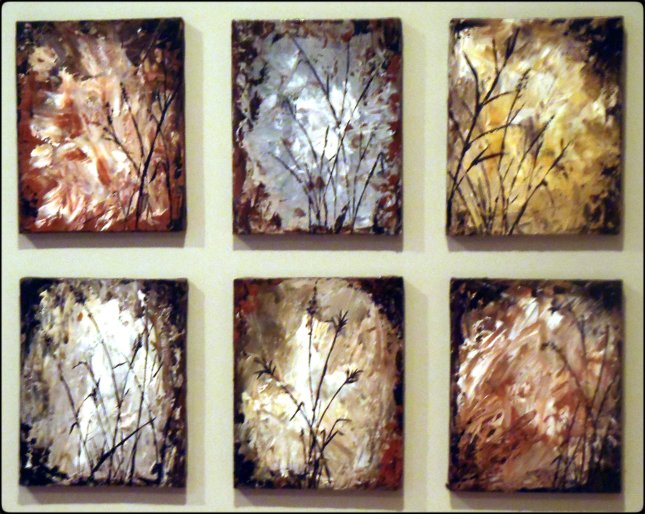 The finished paintings. Acrylic on six 8x10" canvases.