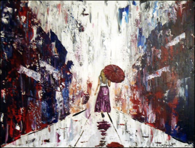 Girl with the Red Umbrella - 12x16" Acrylic on Canvas
